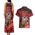 Merry Christmas Dragons Couples Matching Tank Maxi Dress and Hawaiian Shirt Aboriginal Santa Rugby Mascot - St George Illawarra