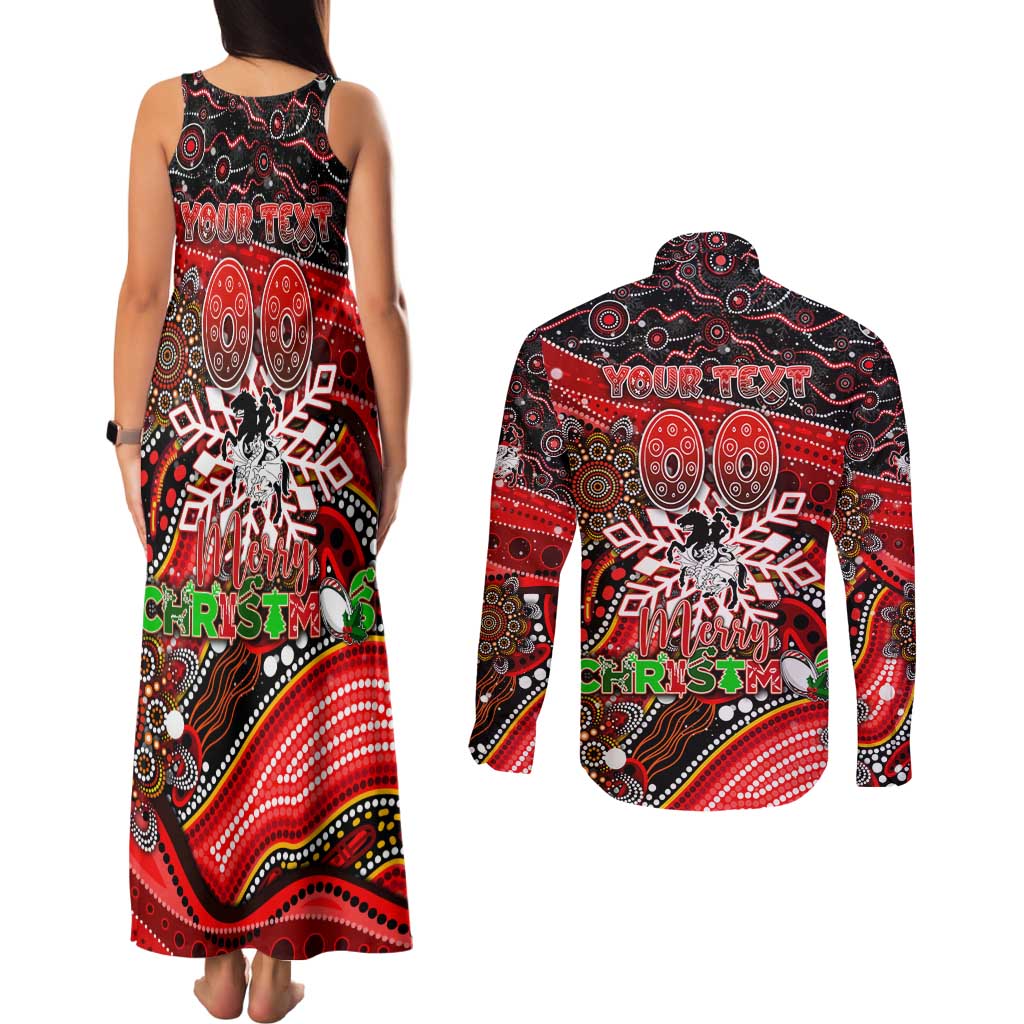 Merry Christmas Dragons Couples Matching Tank Maxi Dress and Long Sleeve Button Shirt Aboriginal Santa Rugby Mascot - St George Illawarra