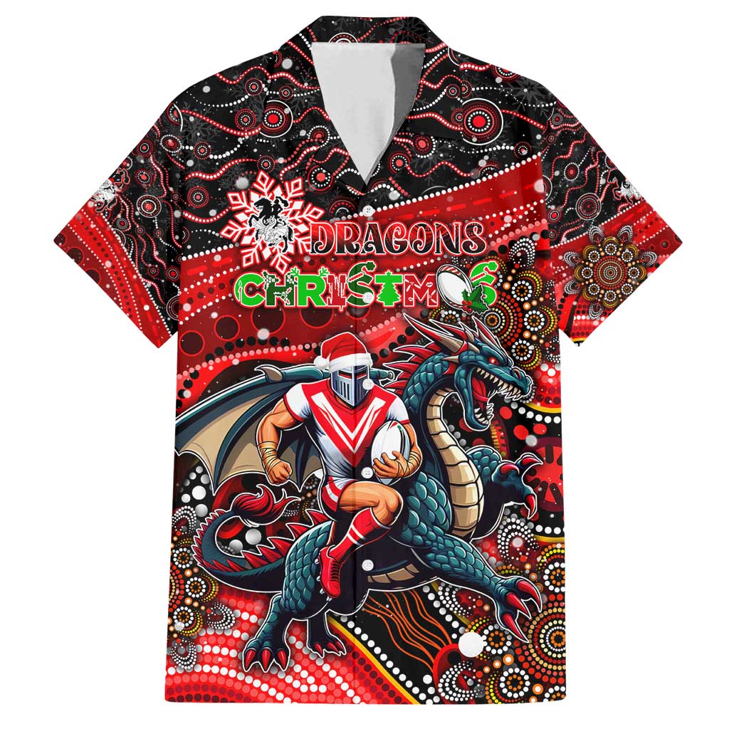 Merry Christmas Dragons Family Matching Long Sleeve Bodycon Dress and Hawaiian Shirt Aboriginal Santa Rugby Mascot - St George Illawarra