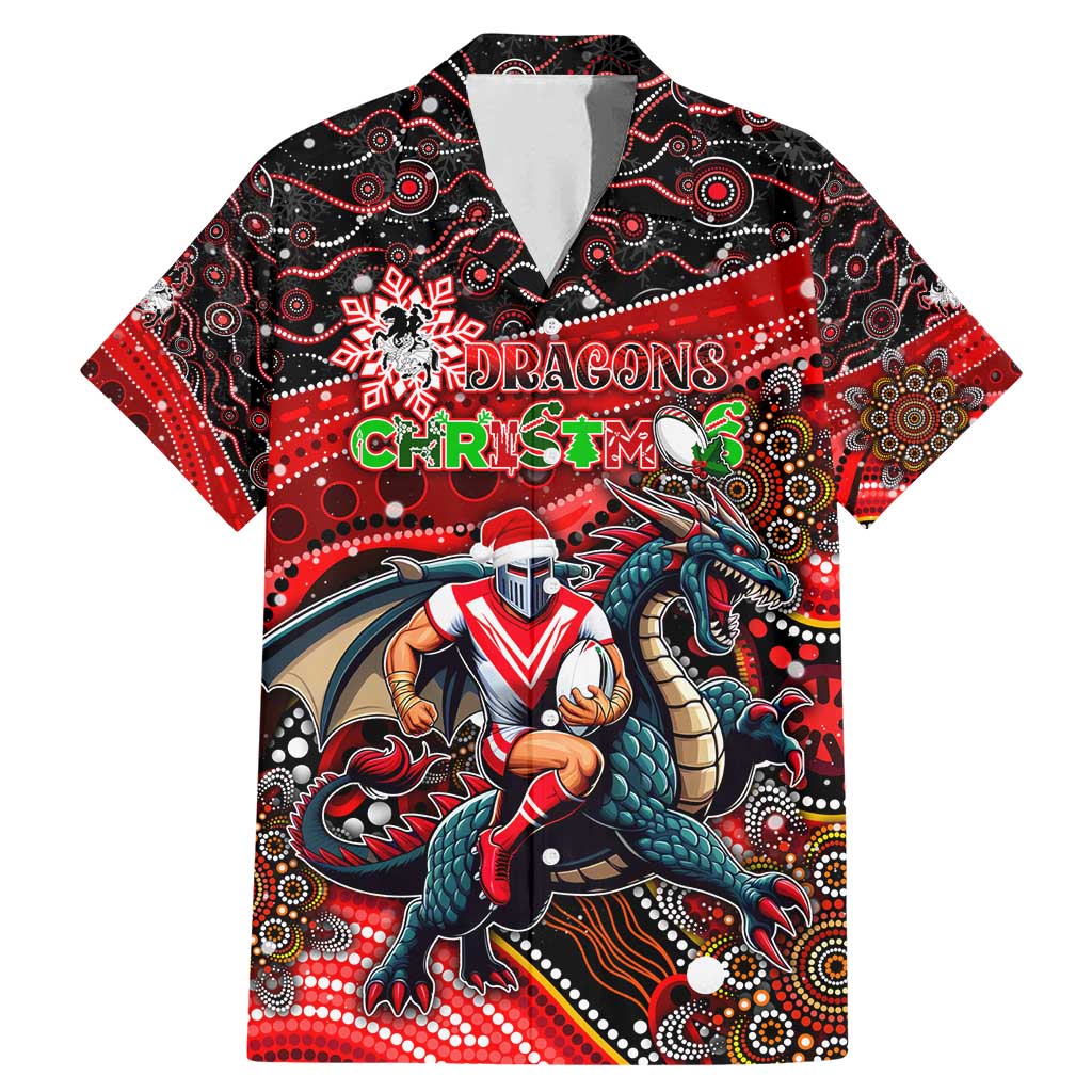 Merry Christmas Dragons Family Matching Mermaid Dress and Hawaiian Shirt Aboriginal Santa Rugby Mascot - St George Illawarra