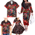 Merry Christmas Dragons Family Matching Off The Shoulder Long Sleeve Dress and Hawaiian Shirt Aboriginal Santa Rugby Mascot - St George Illawarra