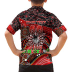 Merry Christmas Dragons Family Matching Off The Shoulder Long Sleeve Dress and Hawaiian Shirt Aboriginal Santa Rugby Mascot - St George Illawarra