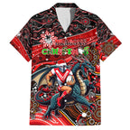 Merry Christmas Dragons Family Matching Off The Shoulder Long Sleeve Dress and Hawaiian Shirt Aboriginal Santa Rugby Mascot - St George Illawarra