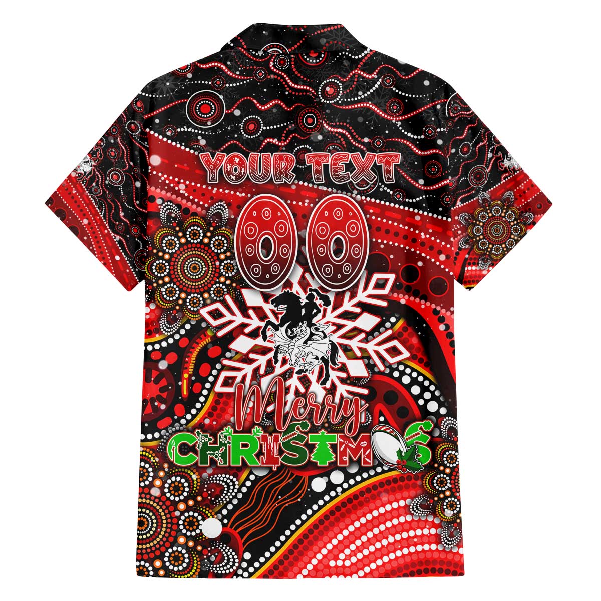 Merry Christmas Dragons Family Matching Off The Shoulder Long Sleeve Dress and Hawaiian Shirt Aboriginal Santa Rugby Mascot - St George Illawarra