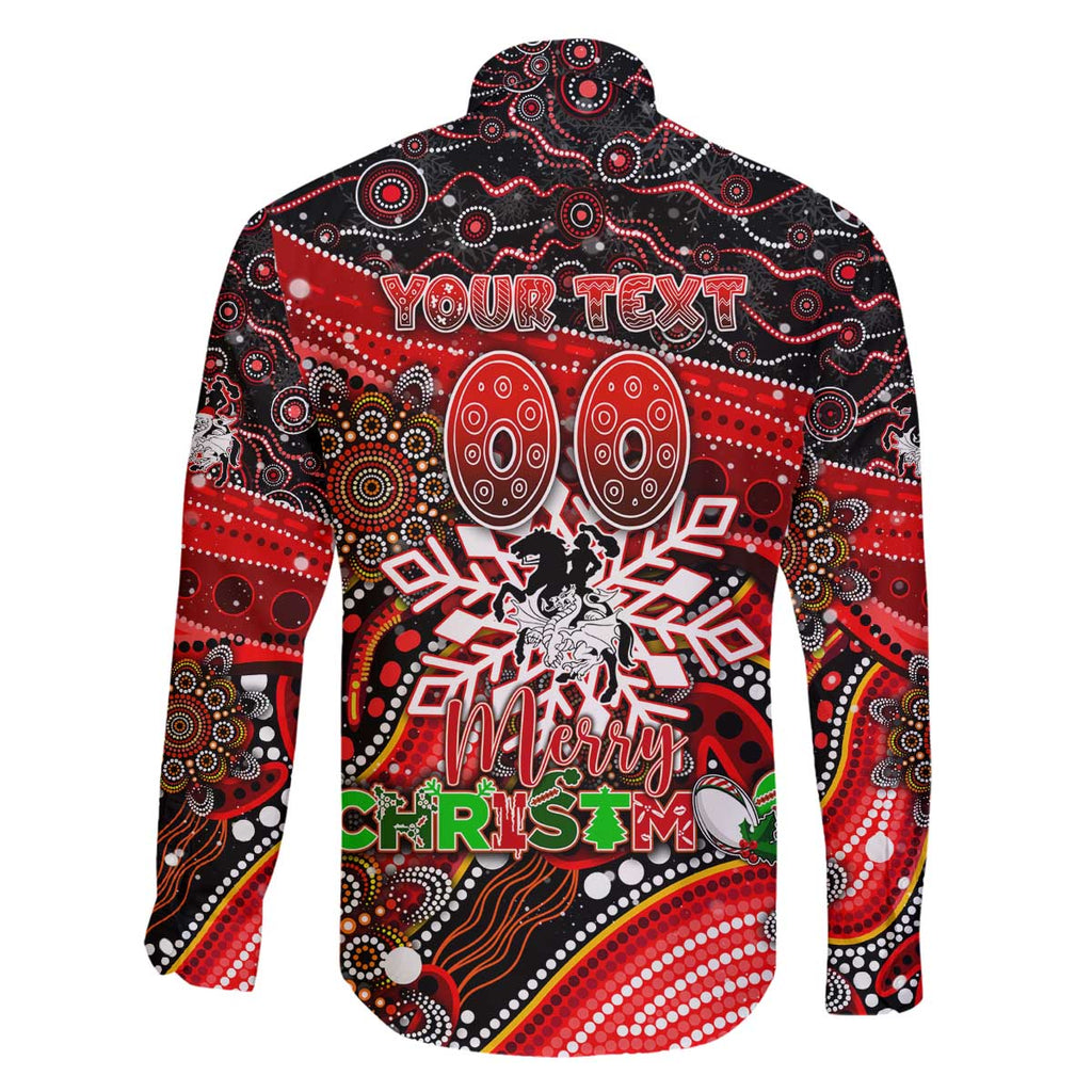 Merry Christmas Dragons Family Matching Off The Shoulder Long Sleeve Dress and Hawaiian Shirt Aboriginal Santa Rugby Mascot - St George Illawarra