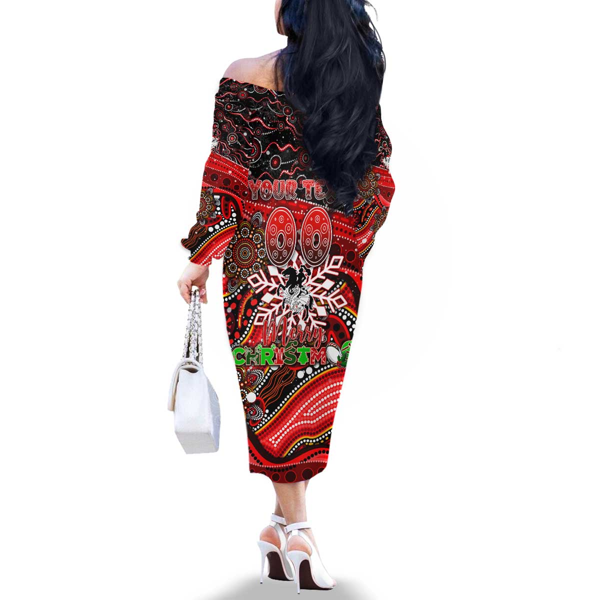 Merry Christmas Dragons Family Matching Off The Shoulder Long Sleeve Dress and Hawaiian Shirt Aboriginal Santa Rugby Mascot - St George Illawarra