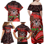 Merry Christmas Dragons Family Matching Off Shoulder Maxi Dress and Hawaiian Shirt Aboriginal Santa Rugby Mascot - St George Illawarra