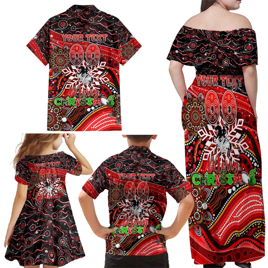 Merry Christmas Dragons Family Matching Off Shoulder Maxi Dress and Hawaiian Shirt Aboriginal Santa Rugby Mascot - St George Illawarra