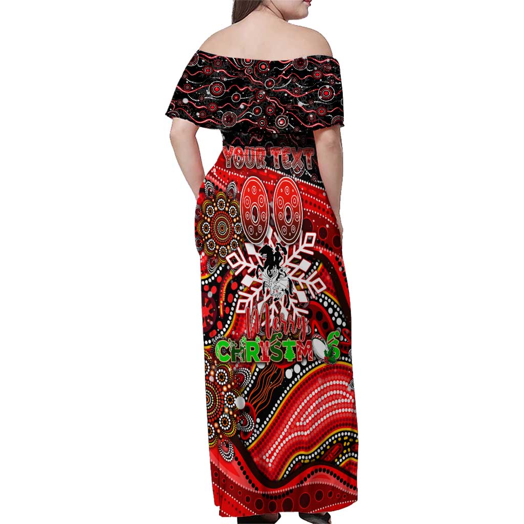 Merry Christmas Dragons Family Matching Off Shoulder Maxi Dress and Hawaiian Shirt Aboriginal Santa Rugby Mascot - St George Illawarra