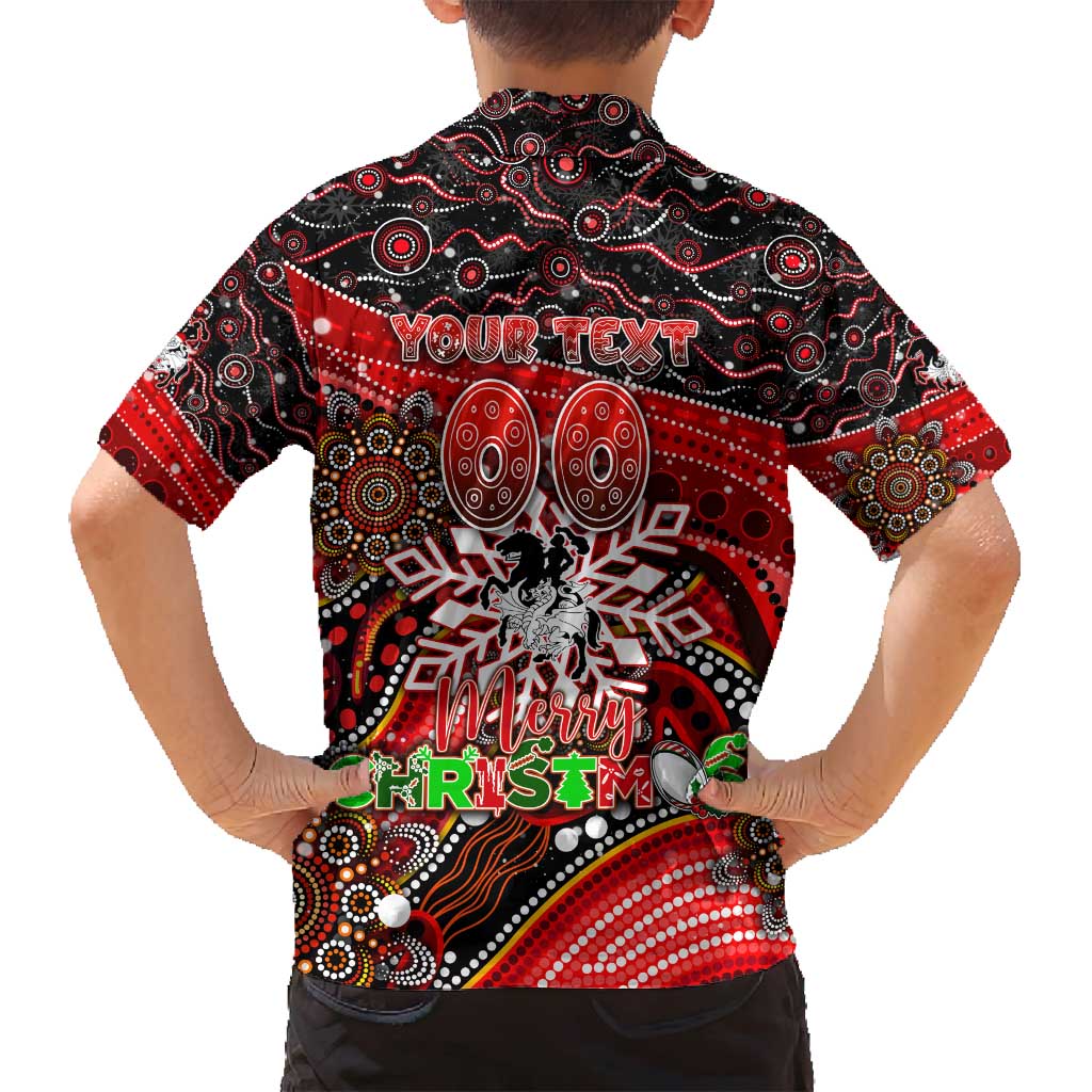 Merry Christmas Dragons Family Matching Off Shoulder Short Dress and Hawaiian Shirt Aboriginal Santa Rugby Mascot - St George Illawarra
