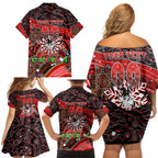 Merry Christmas Dragons Family Matching Off Shoulder Short Dress and Hawaiian Shirt Aboriginal Santa Rugby Mascot - St George Illawarra