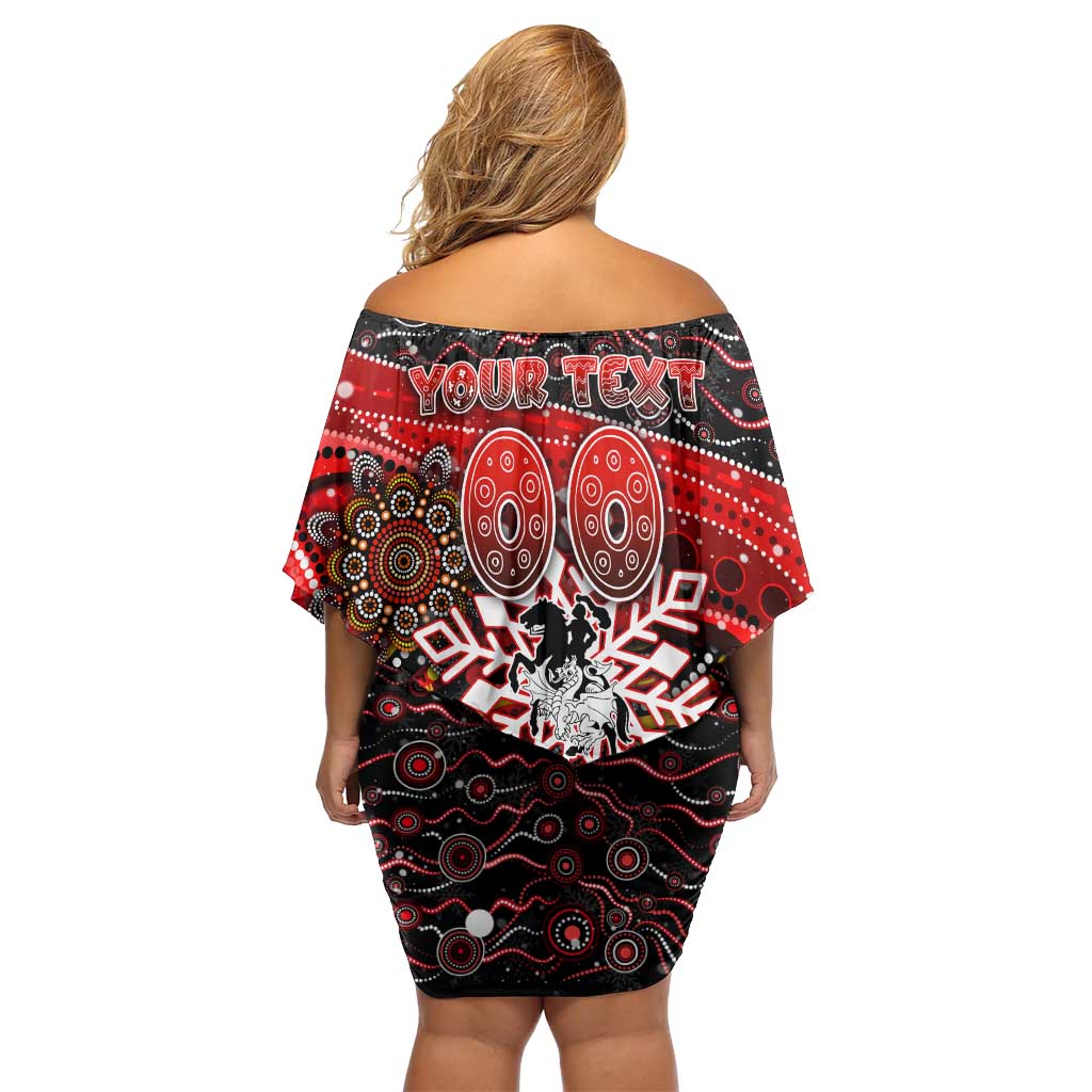 Merry Christmas Dragons Family Matching Off Shoulder Short Dress and Hawaiian Shirt Aboriginal Santa Rugby Mascot - St George Illawarra