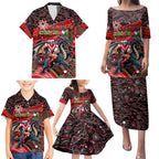 Merry Christmas Dragons Family Matching Puletasi and Hawaiian Shirt Aboriginal Santa Rugby Mascot - St George Illawarra