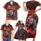 Merry Christmas Dragons Family Matching Short Sleeve Bodycon Dress and Hawaiian Shirt Aboriginal Santa Rugby Mascot - St George Illawarra
