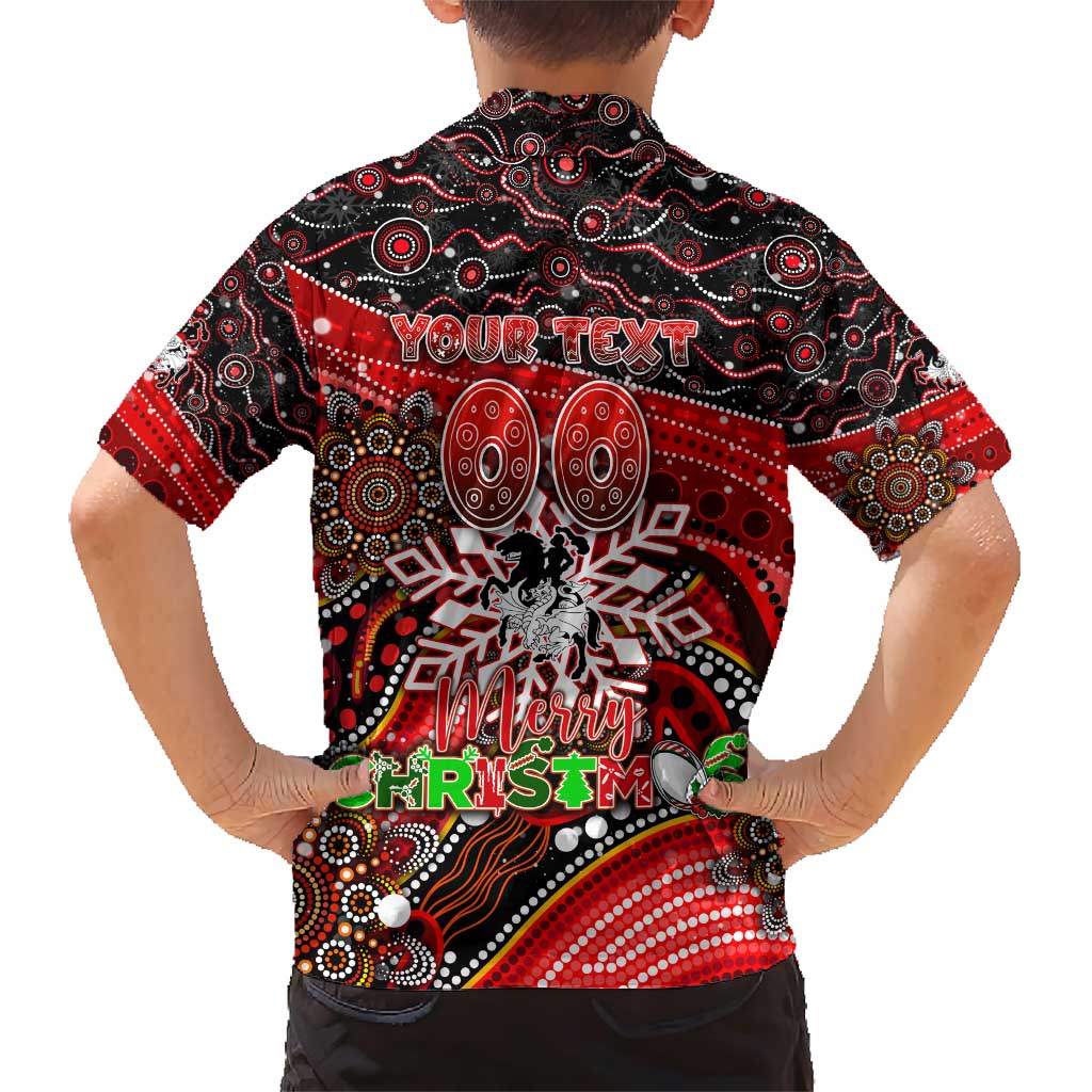 Merry Christmas Dragons Family Matching Short Sleeve Bodycon Dress and Hawaiian Shirt Aboriginal Santa Rugby Mascot - St George Illawarra