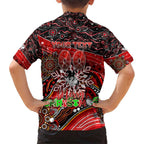 Merry Christmas Dragons Family Matching Short Sleeve Bodycon Dress and Hawaiian Shirt Aboriginal Santa Rugby Mascot - St George Illawarra