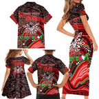 Merry Christmas Dragons Family Matching Short Sleeve Bodycon Dress and Hawaiian Shirt Aboriginal Santa Rugby Mascot - St George Illawarra