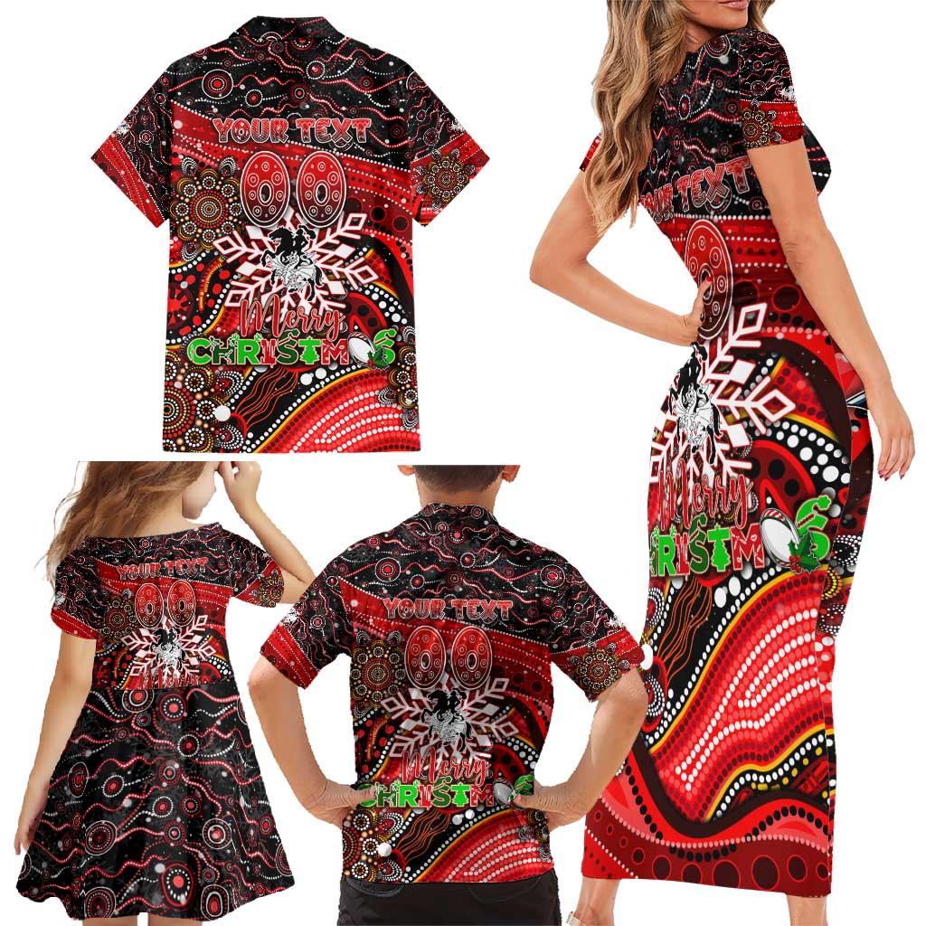 Merry Christmas Dragons Family Matching Short Sleeve Bodycon Dress and Hawaiian Shirt Aboriginal Santa Rugby Mascot - St George Illawarra