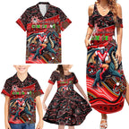 Merry Christmas Dragons Family Matching Summer Maxi Dress and Hawaiian Shirt Aboriginal Santa Rugby Mascot - St George Illawarra