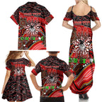 Merry Christmas Dragons Family Matching Summer Maxi Dress and Hawaiian Shirt Aboriginal Santa Rugby Mascot - St George Illawarra