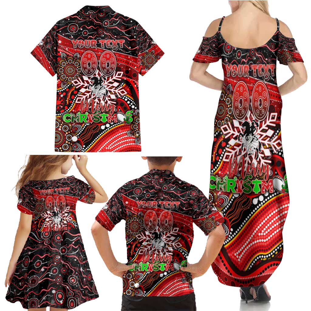 Merry Christmas Dragons Family Matching Summer Maxi Dress and Hawaiian Shirt Aboriginal Santa Rugby Mascot - St George Illawarra