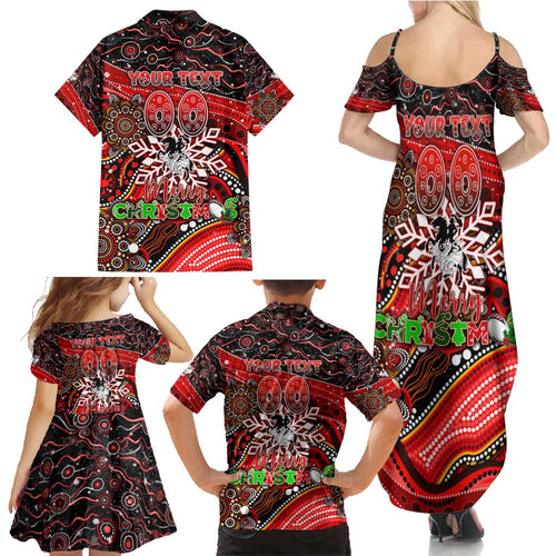 Merry Christmas Dragons Family Matching Summer Maxi Dress and Hawaiian Shirt Aboriginal Santa Rugby Mascot - St George Illawarra