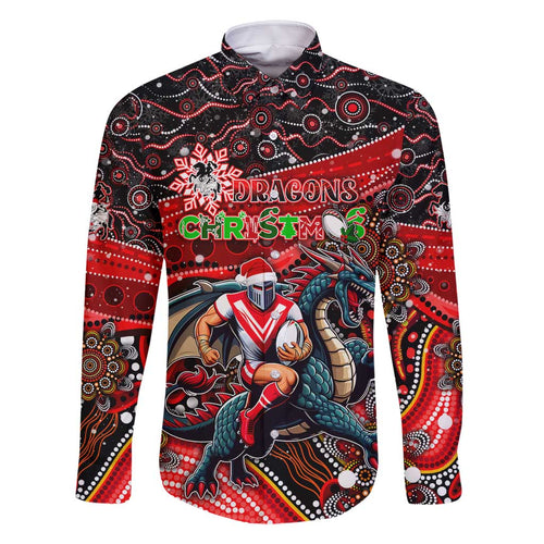 Merry Christmas Dragons Family Matching Summer Maxi Dress and Hawaiian Shirt Aboriginal Santa Rugby Mascot - St George Illawarra