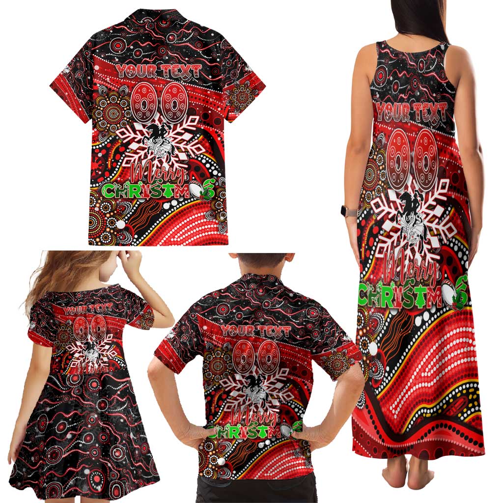 Merry Christmas Dragons Family Matching Tank Maxi Dress and Hawaiian Shirt Aboriginal Santa Rugby Mascot - St George Illawarra
