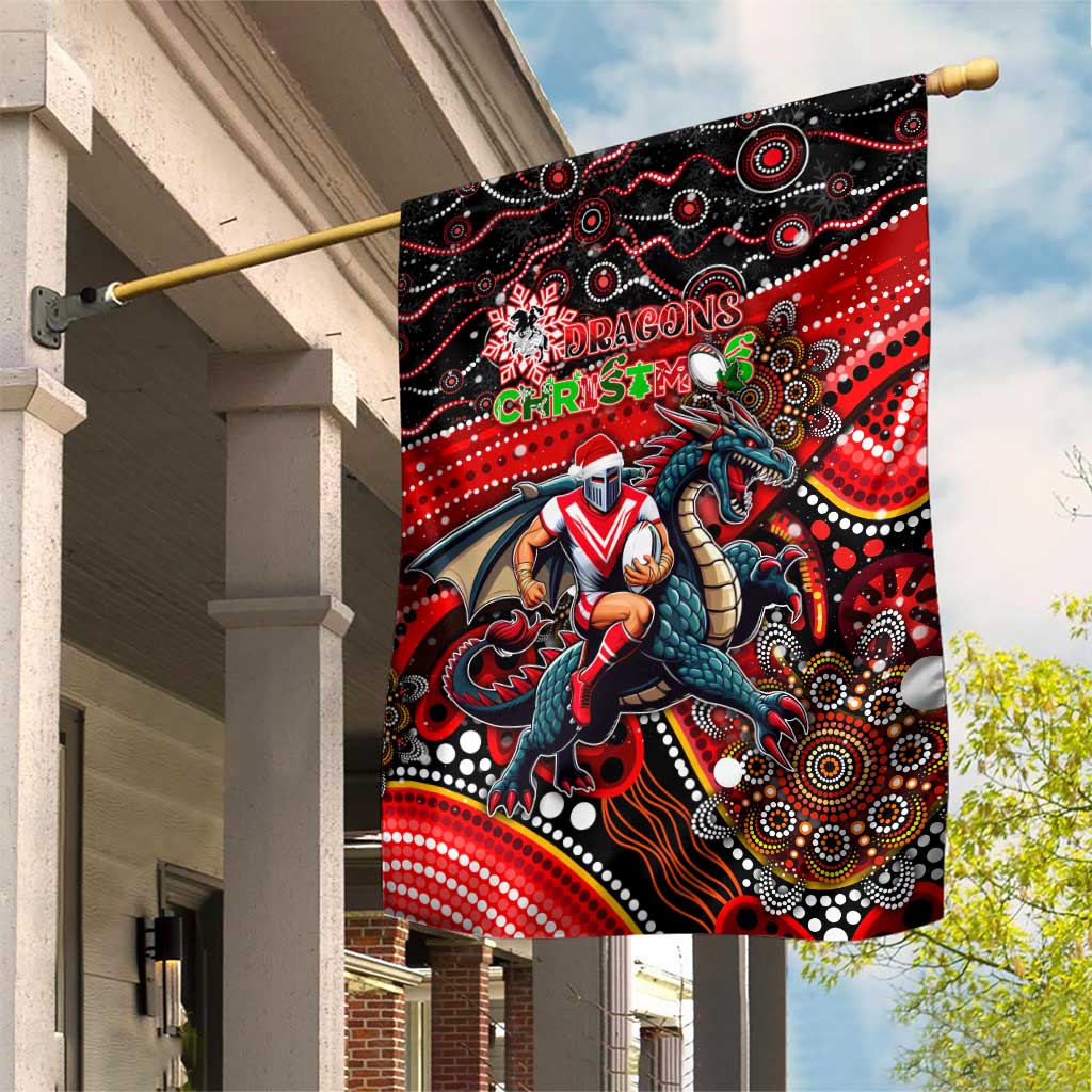 Merry Christmas Dragons Garden Flag Aboriginal Santa Rugby Mascot - St George Illawarra