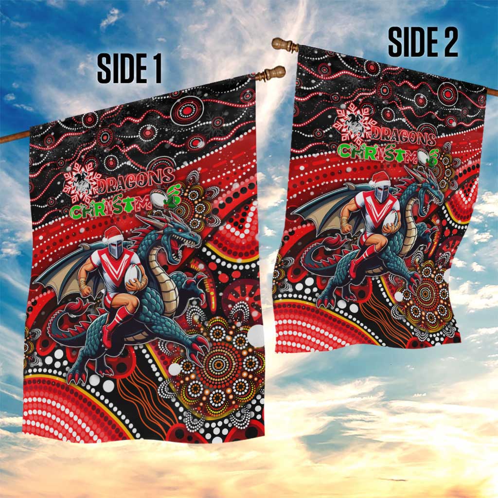 Merry Christmas Dragons Garden Flag Aboriginal Santa Rugby Mascot - St George Illawarra