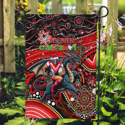 Merry Christmas Dragons Garden Flag Aboriginal Santa Rugby Mascot - St George Illawarra