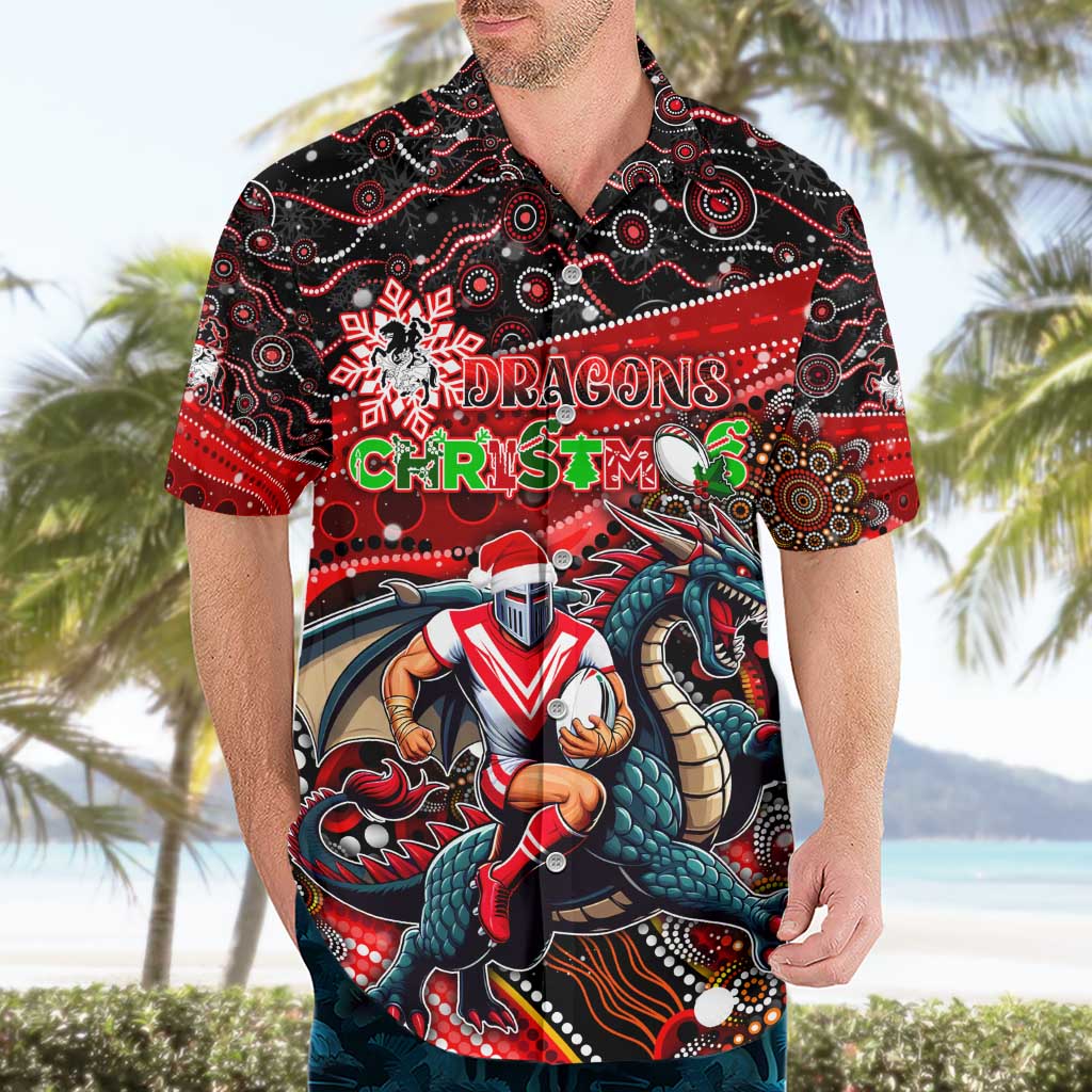 Merry Christmas Dragons Hawaiian Shirt Aboriginal Santa Rugby Mascot - St George Illawarra