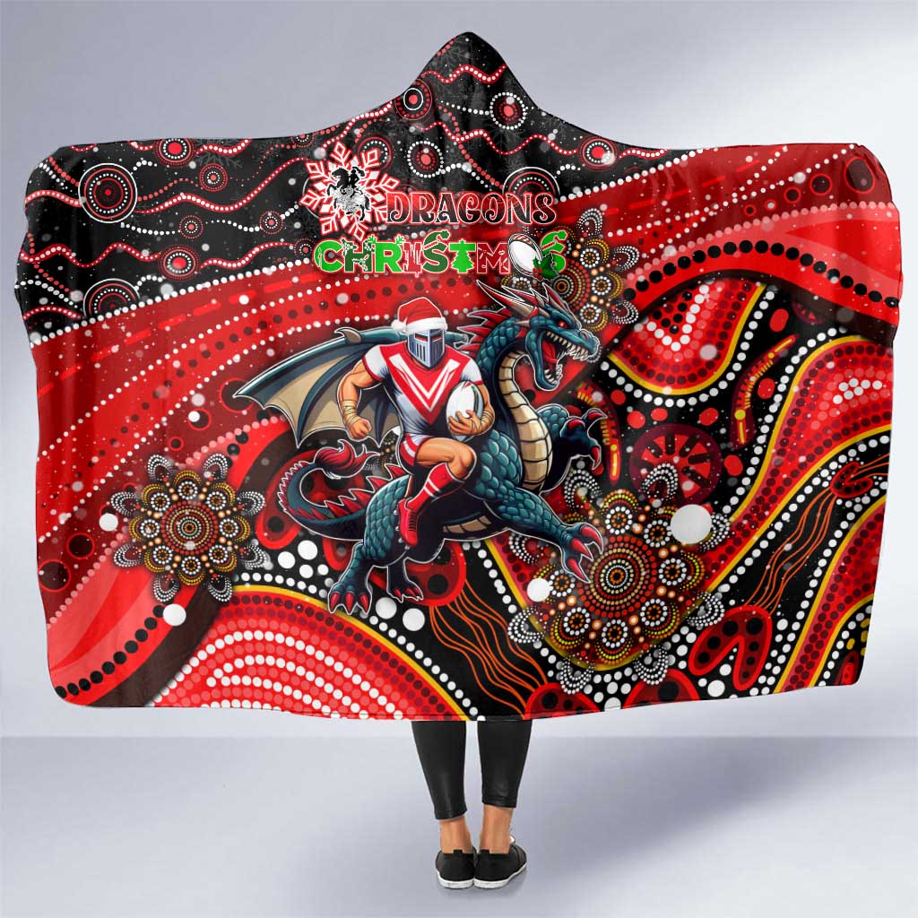 Merry Christmas Dragons Hooded Blanket Aboriginal Santa Rugby Mascot - St George Illawarra