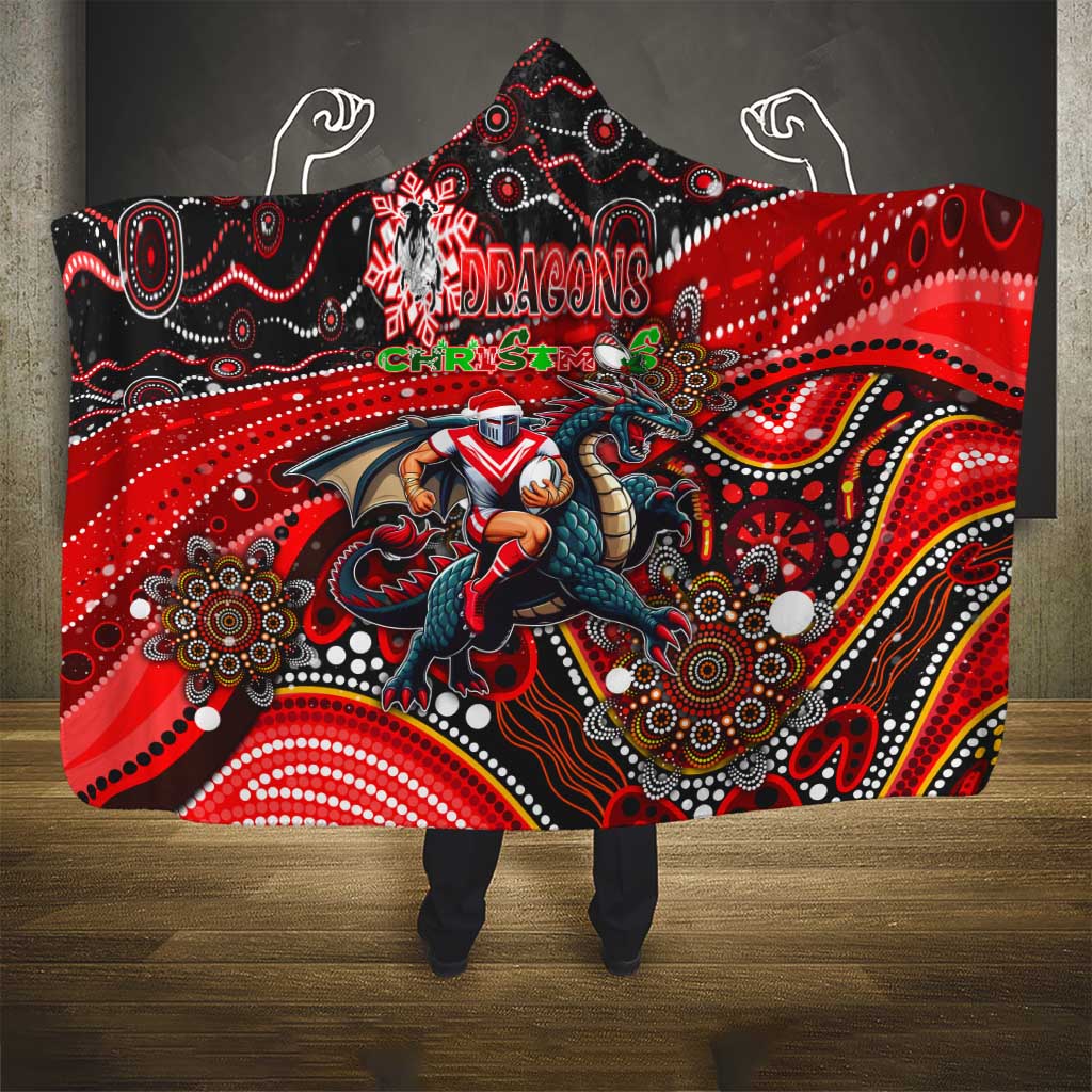 Merry Christmas Dragons Hooded Blanket Aboriginal Santa Rugby Mascot - St George Illawarra