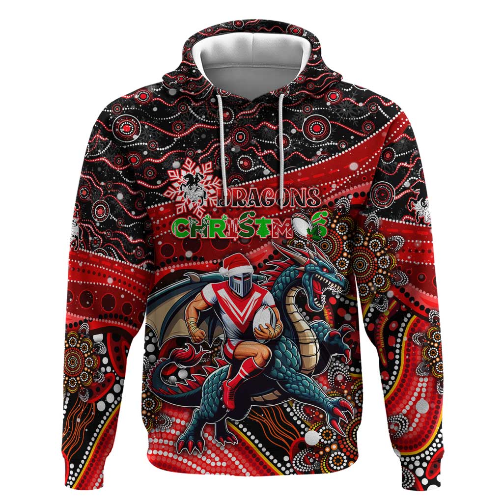 Merry Christmas Dragons Hoodie Aboriginal Santa Rugby Mascot - St George Illawarra