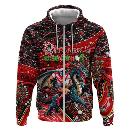 Merry Christmas Dragons Hoodie Aboriginal Santa Rugby Mascot - St George Illawarra