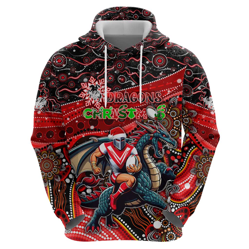 Merry Christmas Dragons Hoodie Aboriginal Santa Rugby Mascot - St George Illawarra