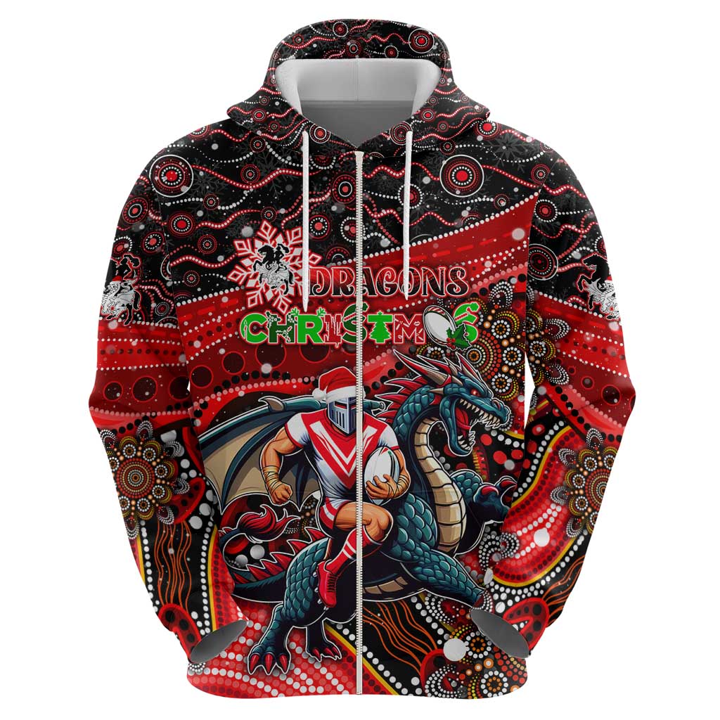 Merry Christmas Dragons Hoodie Aboriginal Santa Rugby Mascot - St George Illawarra
