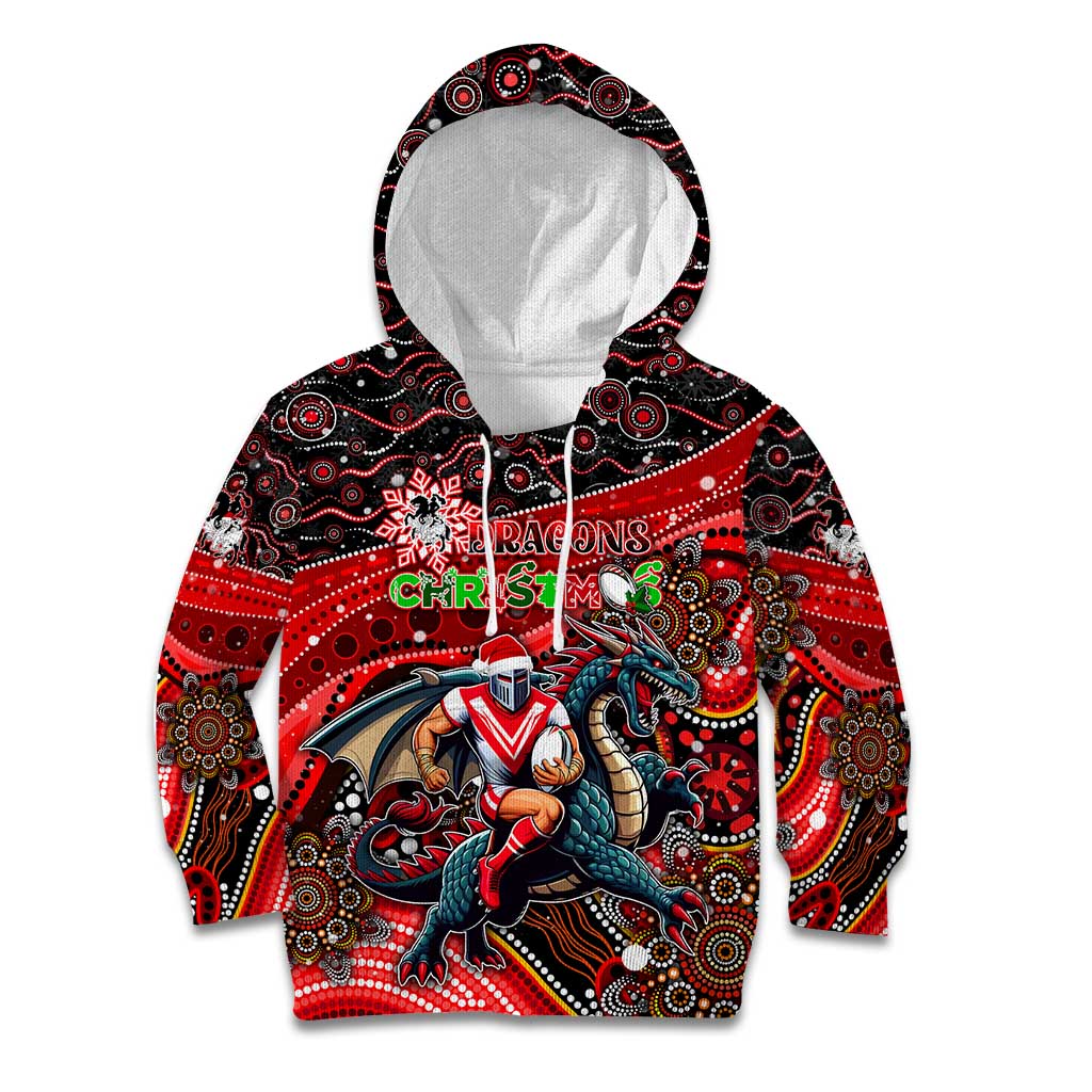 Merry Christmas Dragons Kid Hoodie Aboriginal Santa Rugby Mascot - St George Illawarra