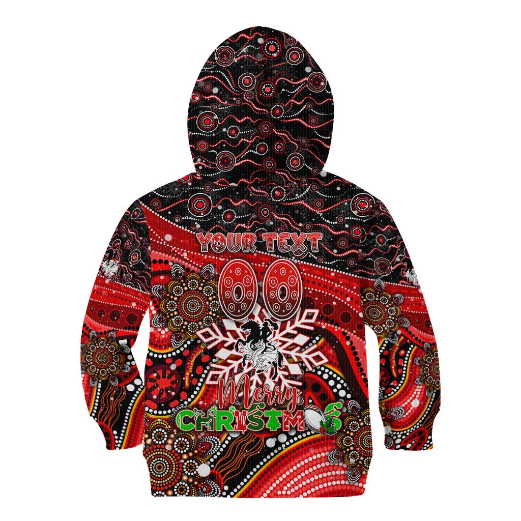 Merry Christmas Dragons Kid Hoodie Aboriginal Santa Rugby Mascot - St George Illawarra