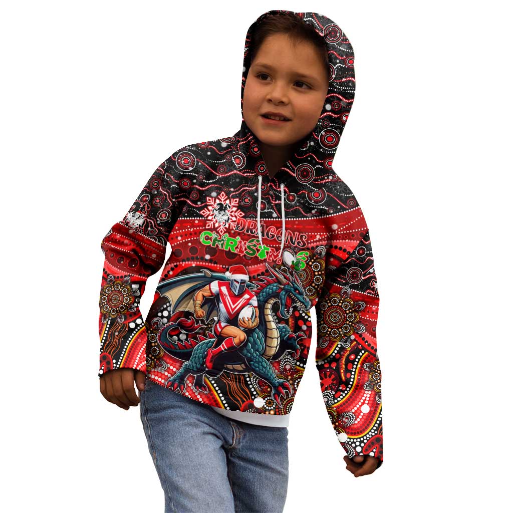 Merry Christmas Dragons Kid Hoodie Aboriginal Santa Rugby Mascot - St George Illawarra