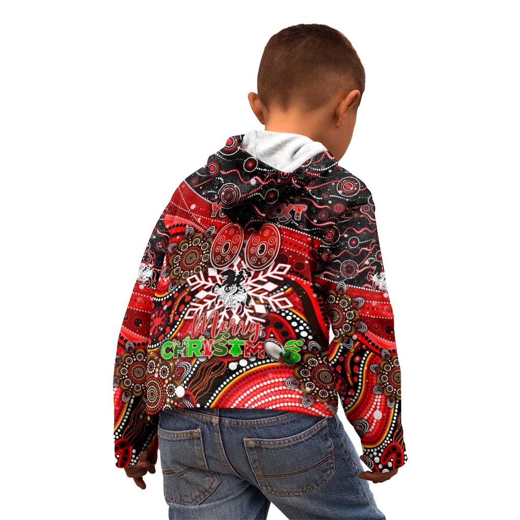 Merry Christmas Dragons Kid Hoodie Aboriginal Santa Rugby Mascot - St George Illawarra