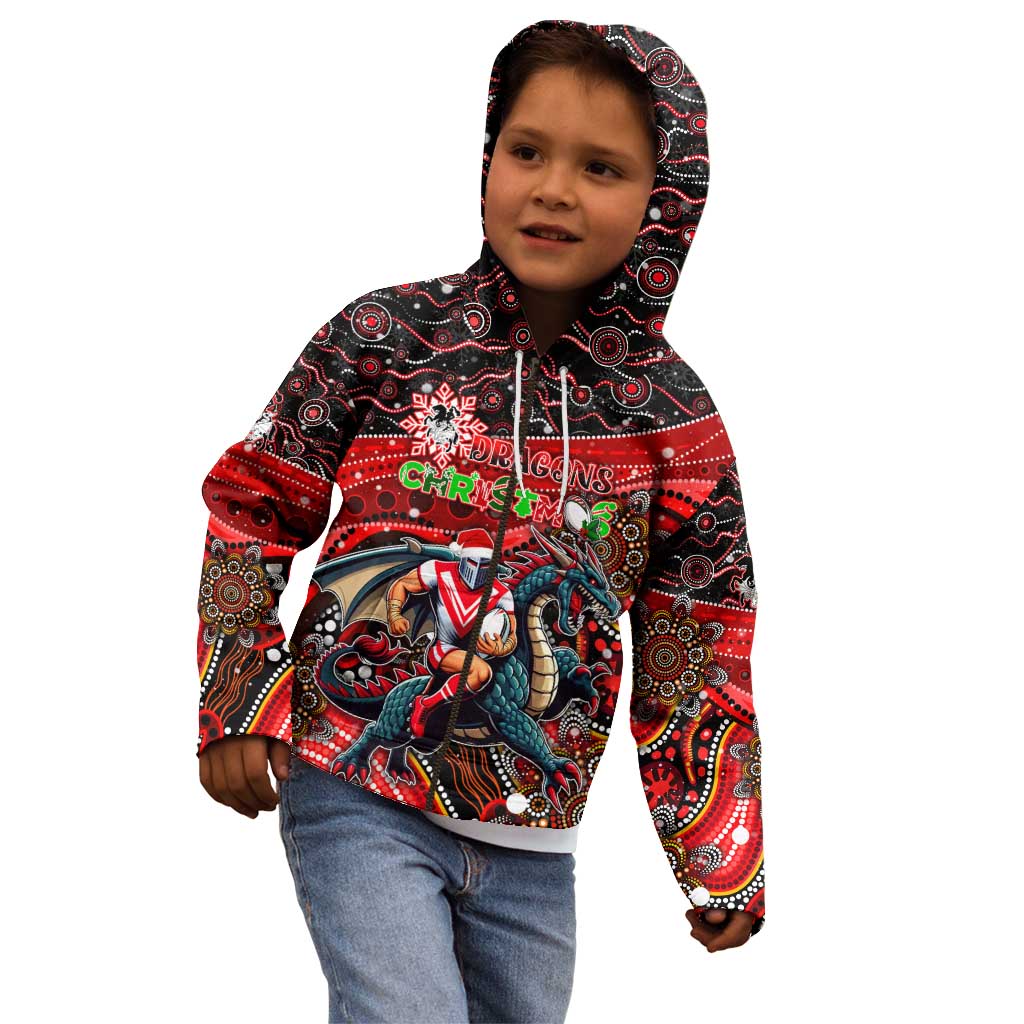 Merry Christmas Dragons Kid Hoodie Aboriginal Santa Rugby Mascot - St George Illawarra
