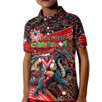 Merry Christmas Dragons Kid Polo Shirt Aboriginal Santa Rugby Mascot - St George Illawarra