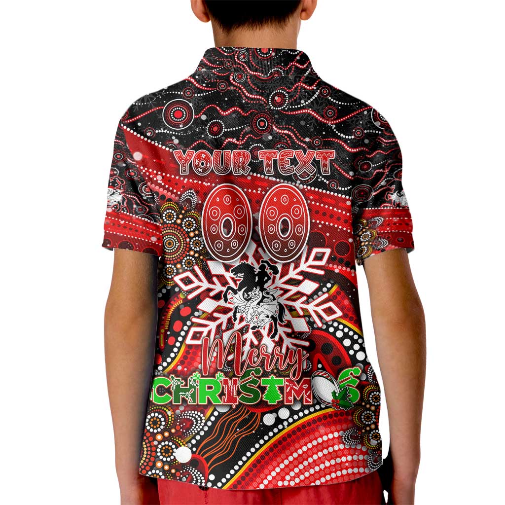 Merry Christmas Dragons Kid Polo Shirt Aboriginal Santa Rugby Mascot - St George Illawarra
