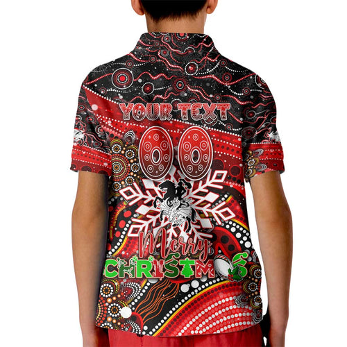 Merry Christmas Dragons Kid Polo Shirt Aboriginal Santa Rugby Mascot - St George Illawarra