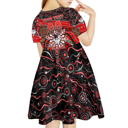 Merry Christmas Dragons Kid Short Sleeve Dress Aboriginal Santa Rugby Mascot - St George Illawarra