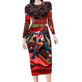 Merry Christmas Dragons Long Sleeve Bodycon Dress Aboriginal Santa Rugby Mascot - St George Illawarra