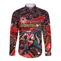 Merry Christmas Dragons Long Sleeve Button Shirt Aboriginal Santa Rugby Mascot - St George Illawarra