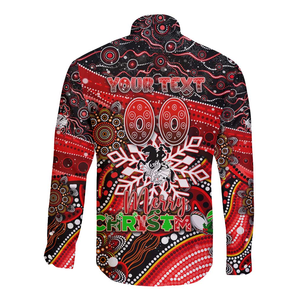 Merry Christmas Dragons Long Sleeve Button Shirt Aboriginal Santa Rugby Mascot - St George Illawarra